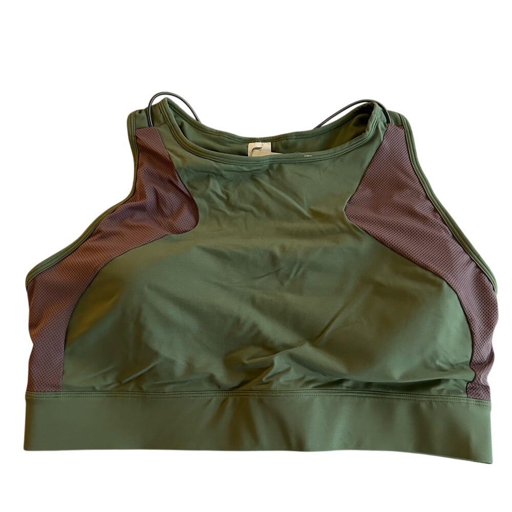 Fabletics Bungee High Impact Sports Bra Palm Leaf Green Plum Cactus XXL 1X NEW